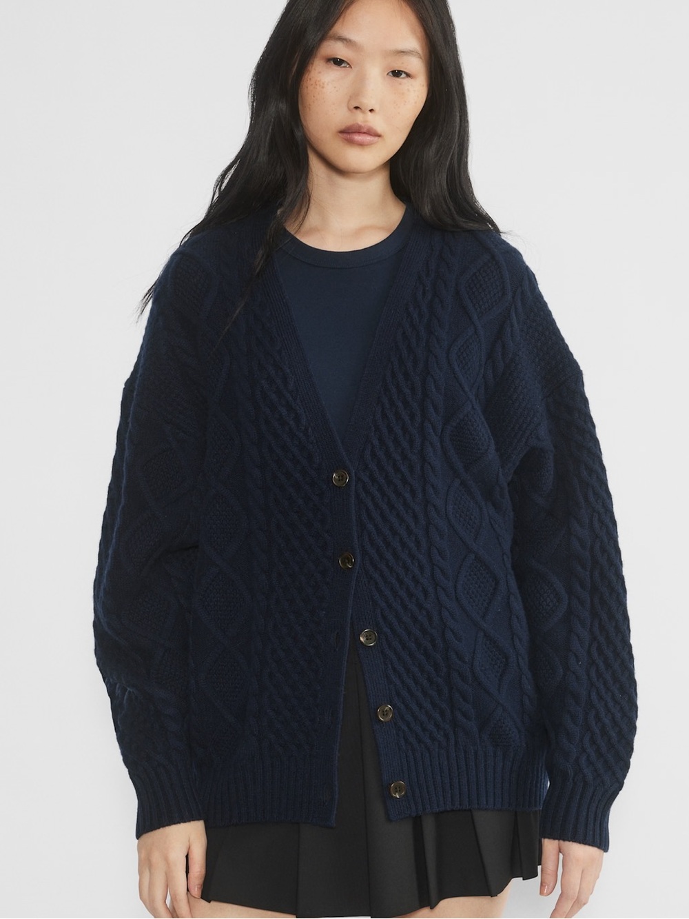 Aritzia Sunday Best Peggy Wool Blend Cable Knit V Neck Oversized Cardigan